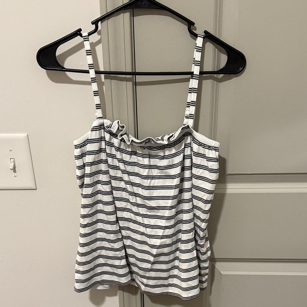 Striped White & Black Ruffle Cami Pajama Top